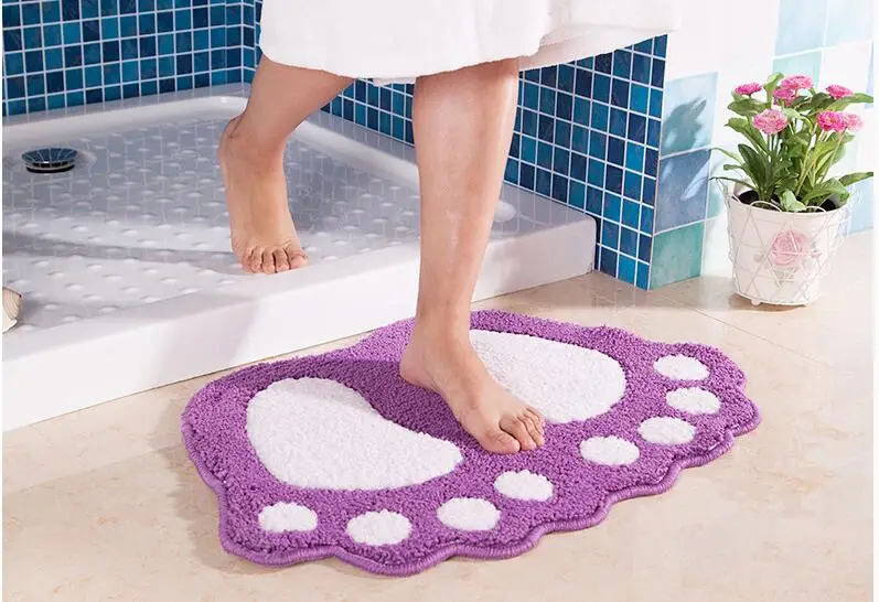 Коврик для ванной с принтом ног, нескользящий коврик для ванной комнаты, коврик для туалетной пены памяти коврик для ванной ковров, микрофибра мини-маты - Color: Purple
