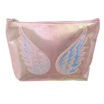 

1pc Cosmetic Bag Large Capacity PU Embroidery Angel Wings Cosmetics Makeup Bag Toiletries Storage Bag Organizer Container