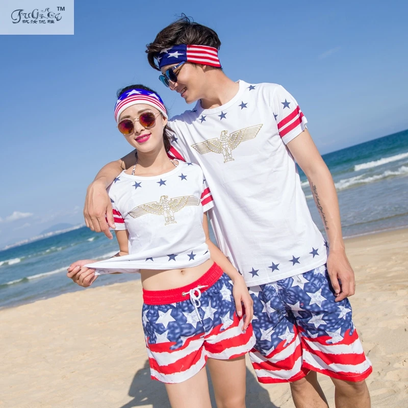Honeymoon lovers, cotton round neck short sleeve T -shirt, large size, quick-drying shorts Surfing & Beach Shorts