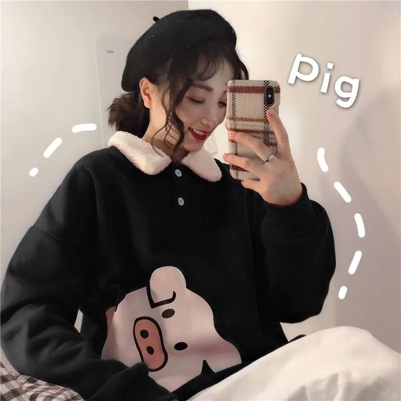  Hoodies Women Autumn Winter Trendy Korean Style Simple Casual Kawaii Ulzzang Cartoon High Quality W