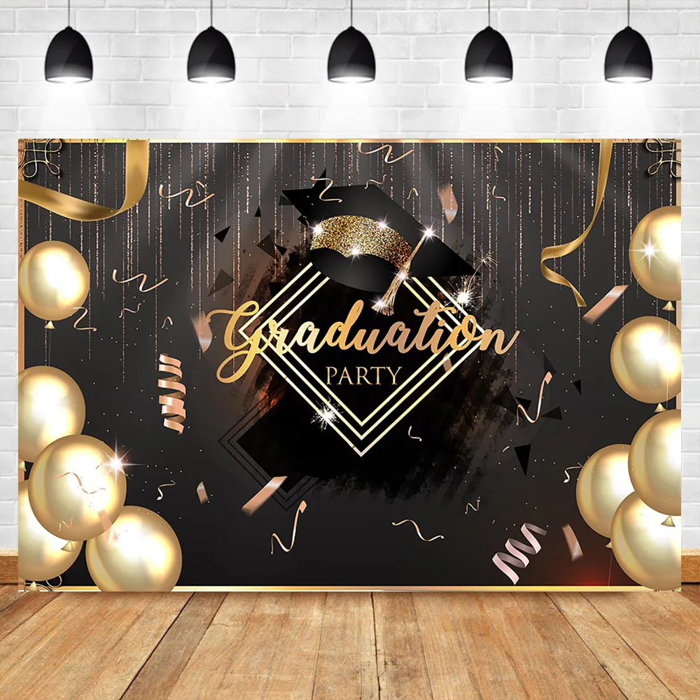 

NeoBack Graduation 2019 Photography Backdrops Gold Balloons Fireworks Glitter Bokeh Shiny Background Photography