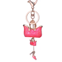 Novelty Rhinestone Women Handbag Keychains Shoes keyring Crystal car Key Rings Holder Charm bag Pendant Jewelry gift R009