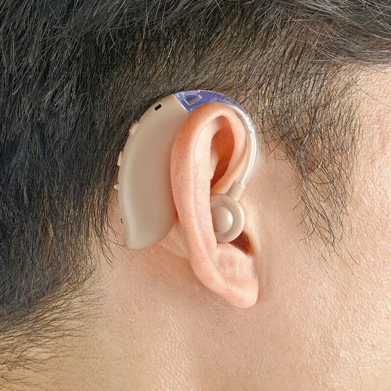 1pc Wireless Bluetooth Hearing Aid Headset Headphones BTE Sound Amplifier Digital Blue Silver Color Rechargeable Kit