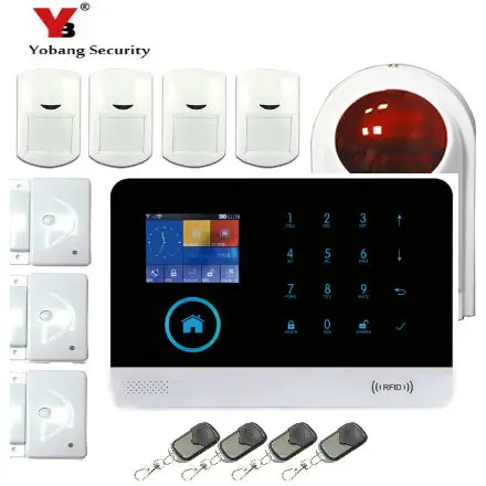 

YoBang Security Touch Screen Android IOS APP Control WIFI GSM GPRS Home Office Security Alarm System Smoke Alarm Detector 433MHZ