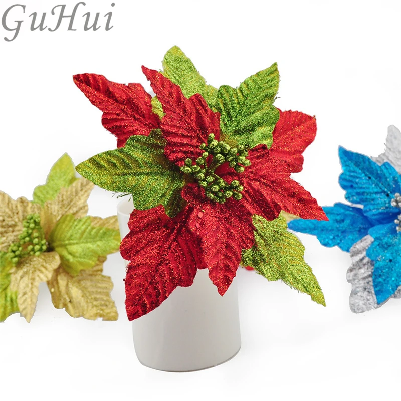 Artificial Flower For Christmas Tree Decor Baubles Large 26cm High Grade Three Layer Velvet Flowers Sticky Powder |