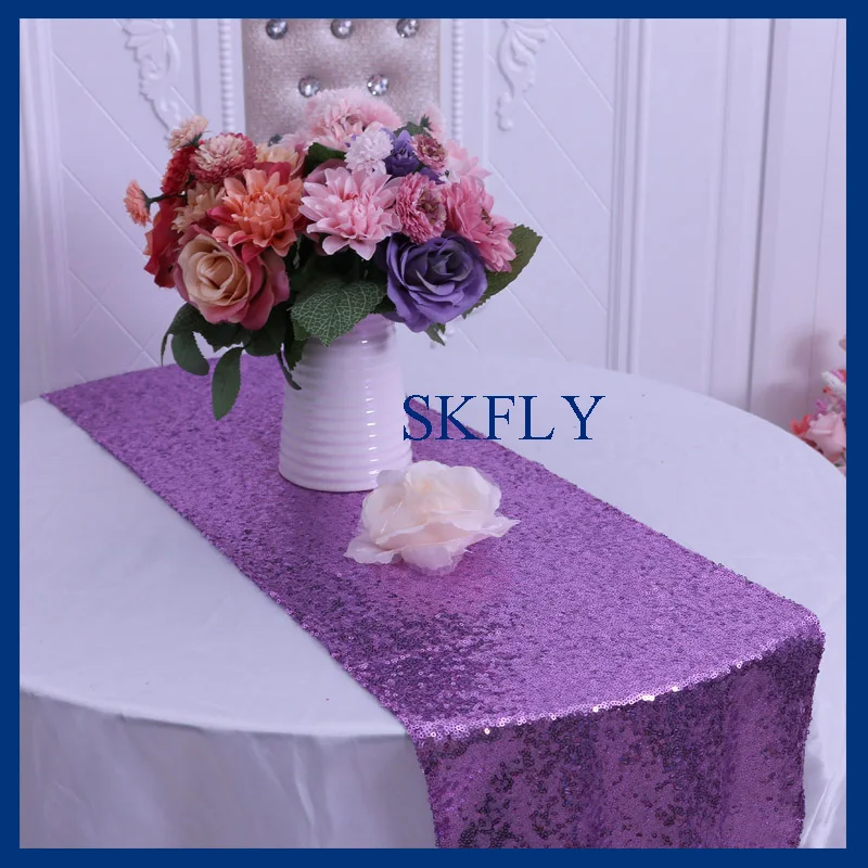 

RU002H custom made wedding 3mm glitter lilac light purple sequin table runner
