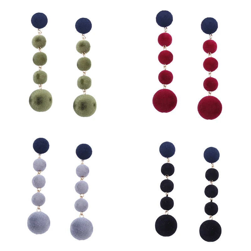 

Candy Color Small Pompom Earrings Color Matching Long Tassel Stud Earrings
