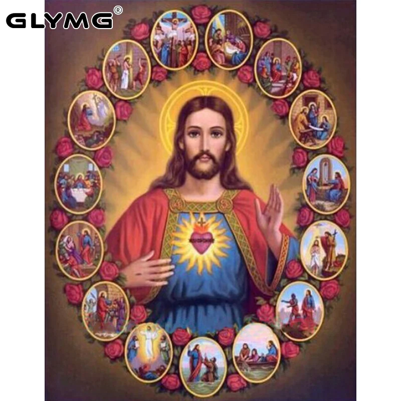 GLymg Needlework Jesus Complete Works Diamond Embroidery Full Square Christian Series Diamond Painting Cross Stitch Home Decor