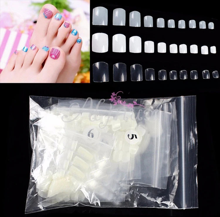  500 Pcs Natural Acrylic False Fake Artificial Toe Nails Tips For Nail Art Decor