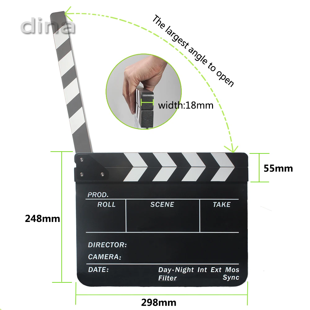 Хлопушка Clapperboard slate Cut Prop сухая стереть ТВ-Пленка Фильм Действие Видео сцены Черный и белый акрил 29,8 см * 24,8 см