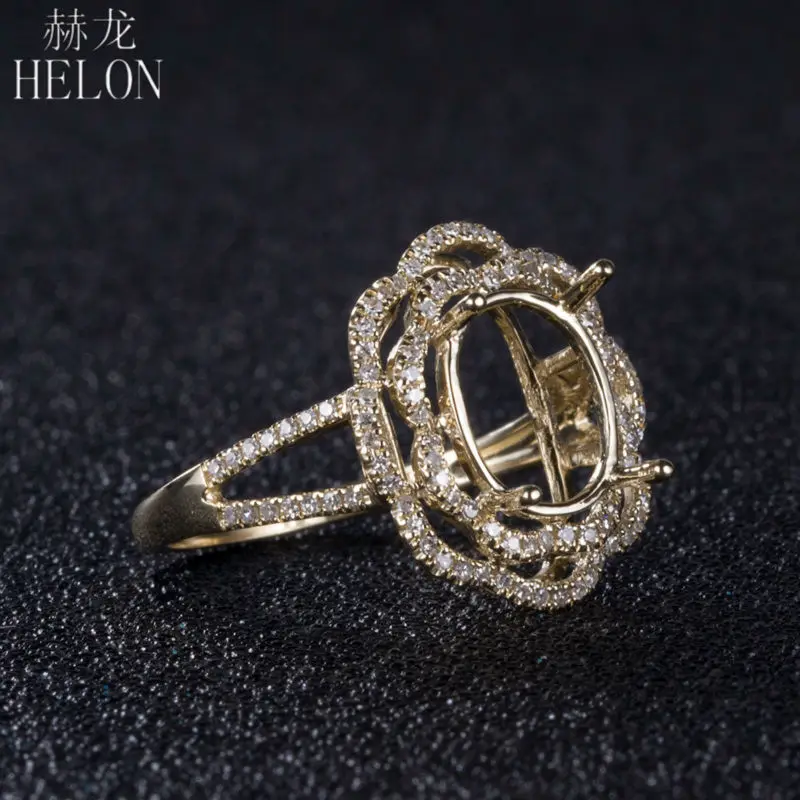 HELON 10X8mm Oval Cut Solid 10K Yellow Gold Natural Diamond Semi Mount Engagement Wedding Women s