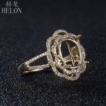 HELON 10X8mm Oval Cut Solid 10K Yellow Gold Natural Diamond Semi Mount Engagement Wedding Women’s Fine Jewelry Ring Setting