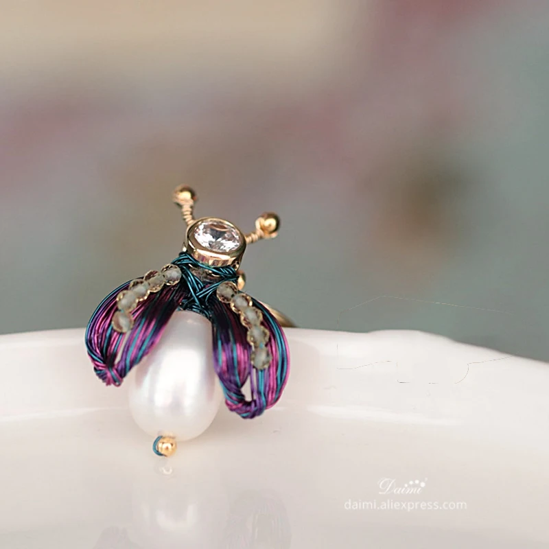 DAIMI барокко жемчужное кольцо дизайнерские ювелирные изделия ручной работы натуральный пресноводный жемчуг ювелирные изделия - Цвет камня: Bee Ring