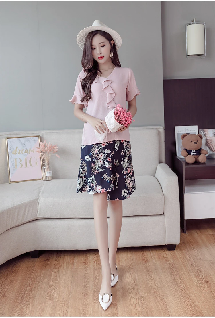Irregular Support Belly Low Waist Maternity Skirts Chiffon Floral Print Clothes for Pregnant Women Summer Fashion Pregnancy (20)