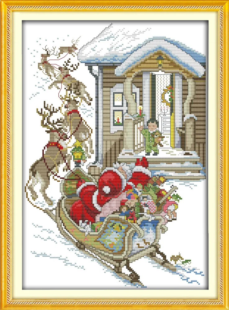 100% cotton DMC standard thread Needlework Cross Stitch kit Christmas Eve Embroidery kit Cross-Stitching dinning room decor