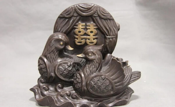 

150401 S1082 8 Elegant Chinese Copper Bronze Feng shui wedding Duad Mandarin duck d Statue