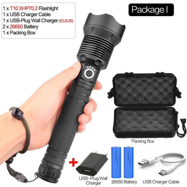 Super Bright Lamp xhp70.2 most powerful flashlight Best Camping, Outdoor usb Zoom led torch xhp70 xhp50 18650 or 26650 battery - Испускаемый цвет: Package I