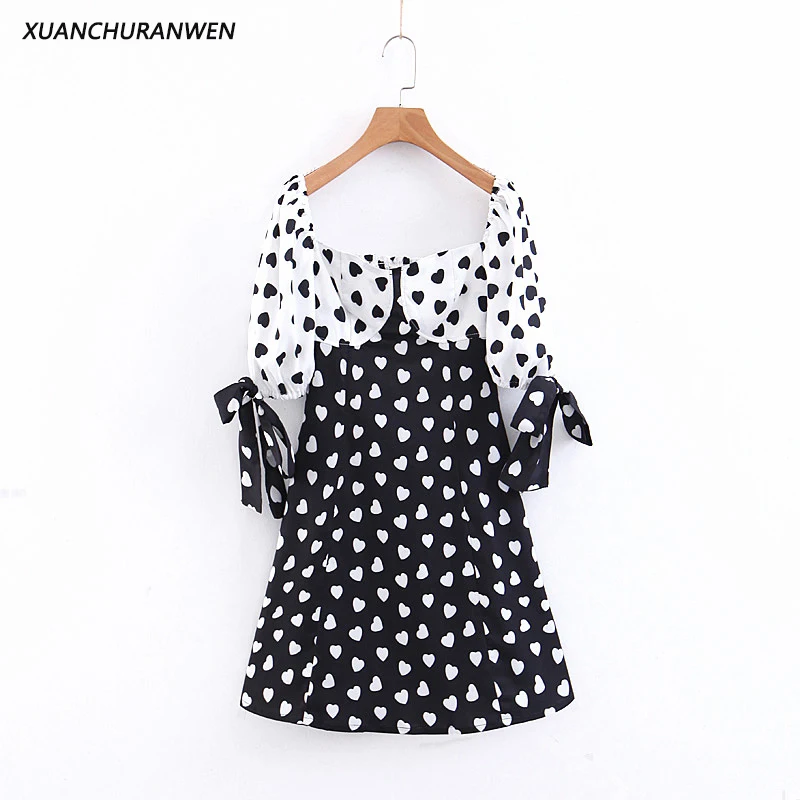 

New Casual Summer Preppy Style Mini Dress Lace Up Bow Patchwork A-line Slim Off Shoulder Above Knee Dress DK8882