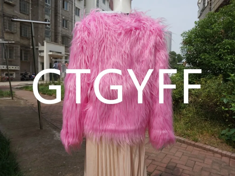 GTGYFF розовый длинный рукав ворсистый, пушистый искусственный мех куртка пальто для женщин зимние женские Куртки из искусственной кожи пальто Верхняя одежда Топы