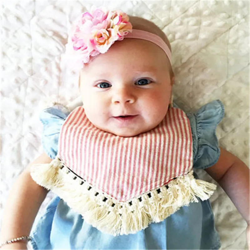 Baby Bibs Lace Up Girls Collar with Tassel Tie Lovely Princess Plicate