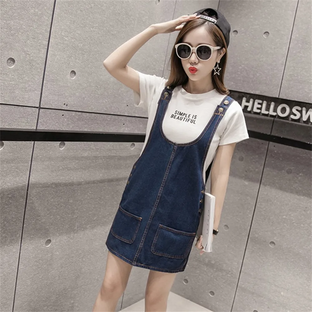 Summer Style Loose Strap Jeans Dress Preppy Style Suspender Denim Sundress Denim Overall Dress Female Elegant Denim Jeans New