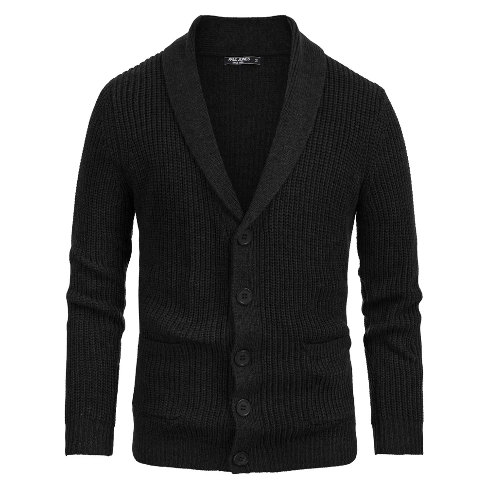 Men sweatercoat Autumn Winter warm Shaw Lapel Knitted Sweater Thicken Knitwear Long Sleeve Button Closure solid retro coat top