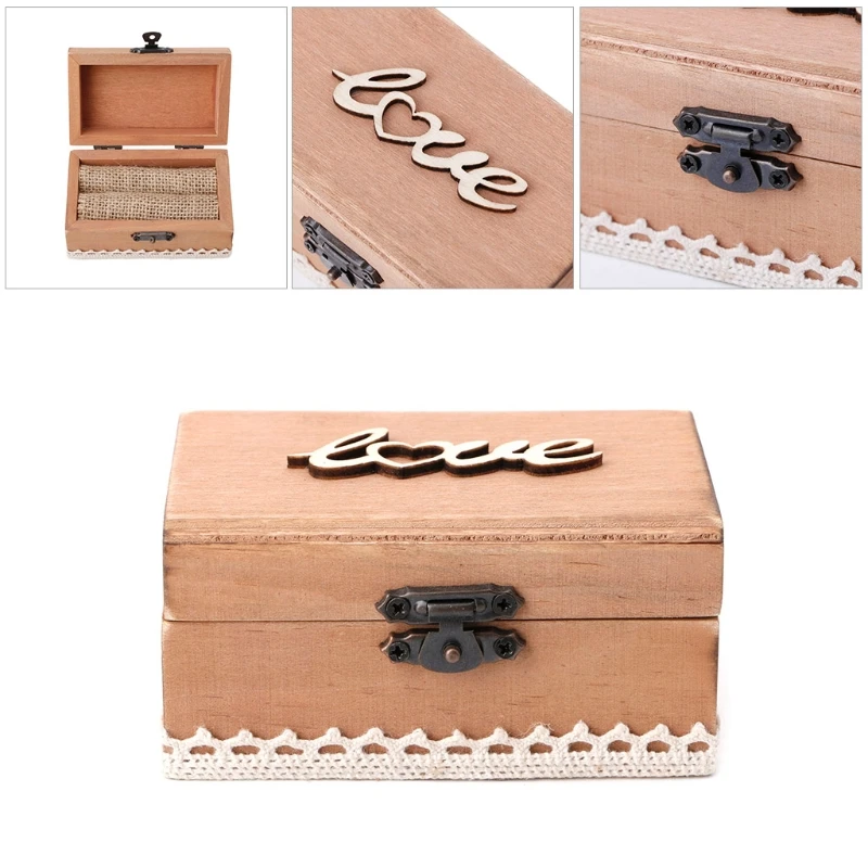 Свадебные коробка для колец любовь деревянный деревенский емкость для хранения коробка держатель подарок