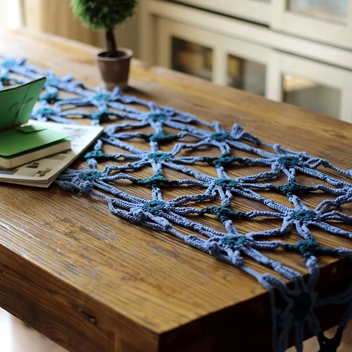 Vintage Hand Knitted Mediterranean Style 100 Cotton Yarn Table Runner