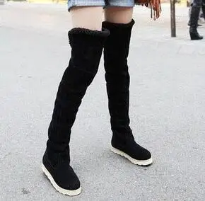 Кожаные женские ботфорты с замшей тонкие высокие сапоги до бедра женская обувь 48 см 63 см теплые зимние ботинки для девочек известные бренды - Цвет: black