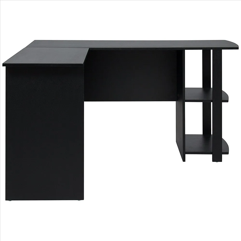 L Shaped Wooden Computer Desk With Two Layer Bookshelves Black