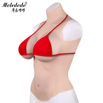 

Long high-necked half-length Silicone Breast Fake Chest Fake Huge Boobs Breast Forms for Crossdressing Shemale Backless D30