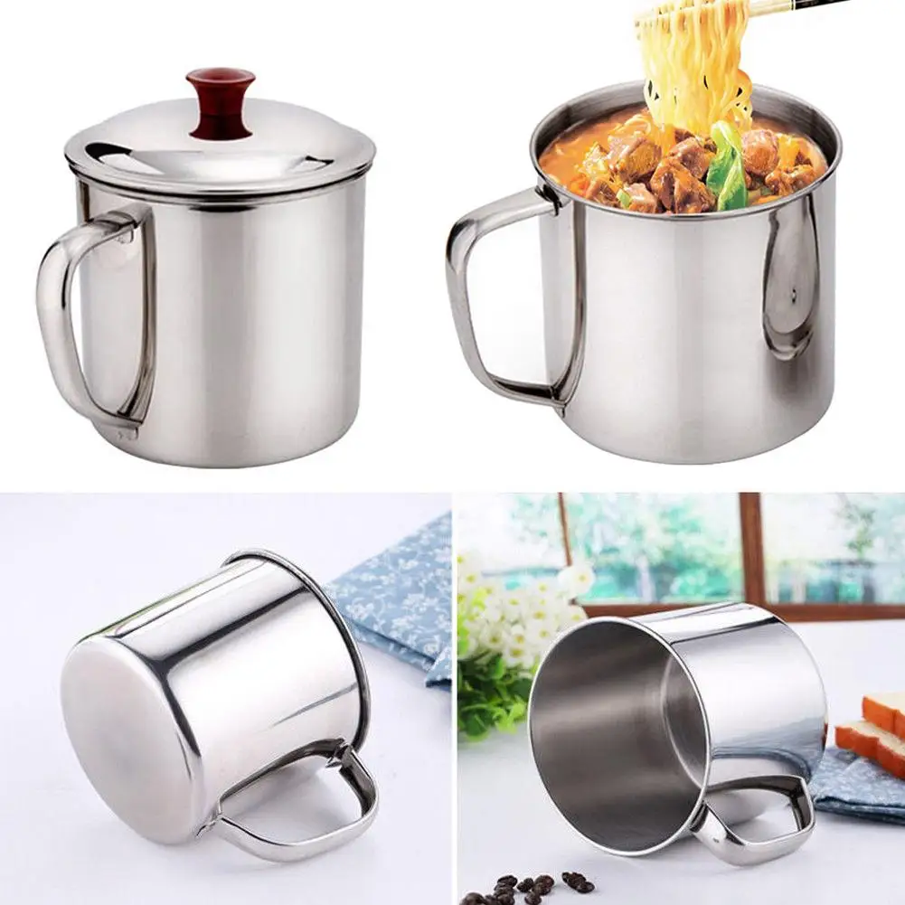

480ml Stainless Steel Mugs with Lid Travel Camping Mug Beer Whiskey Coffee Tea Cup Kitchen Noodle Cups Drinkware Drinking Tools