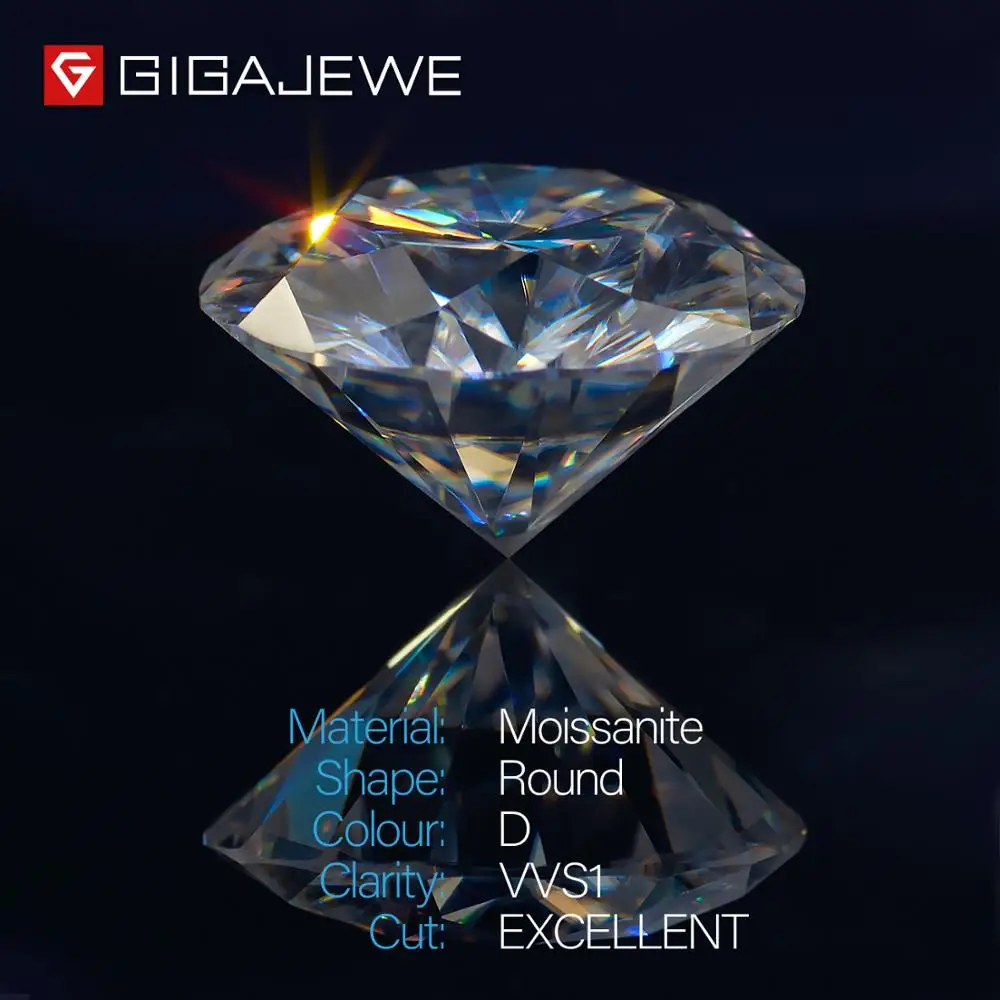 Gigajewe d 색깔 1-3ct vvs1 둥근 moissanite 느슨한 다이아몬드 시험은 보석 만들기를위한 증명서 실험실 보석을 가진 최고 품질을 통과했다