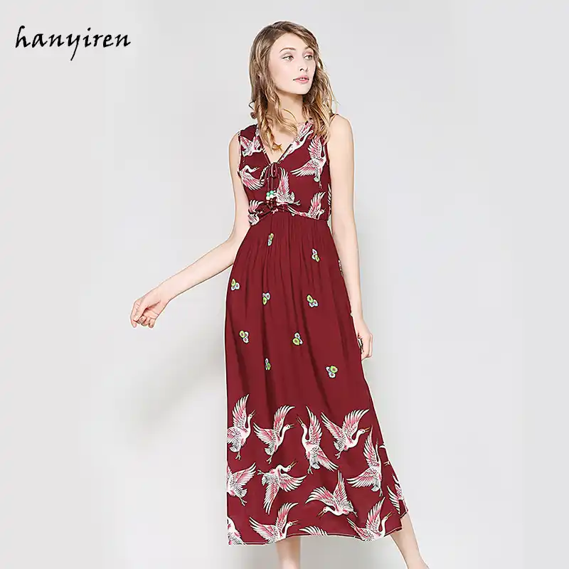 Han Shi Womens Summer Plus Size V-Neck Sleeveless Loose Cross Chiffon Dress Gown