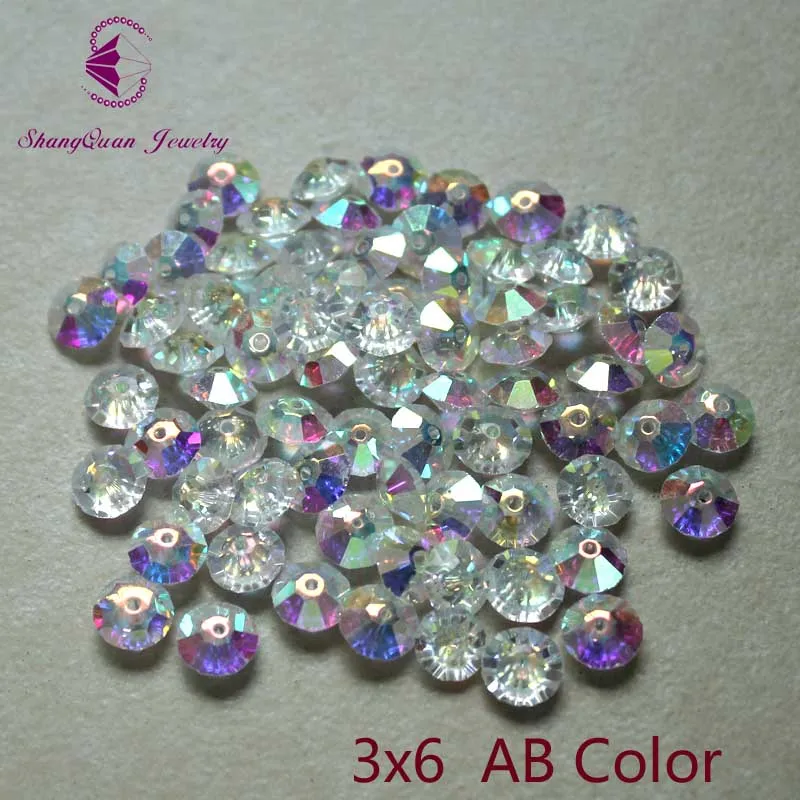 100 pcs Mixed Color Faceted Bicone Bead Crystal Glass Loose Beads 6X6mm