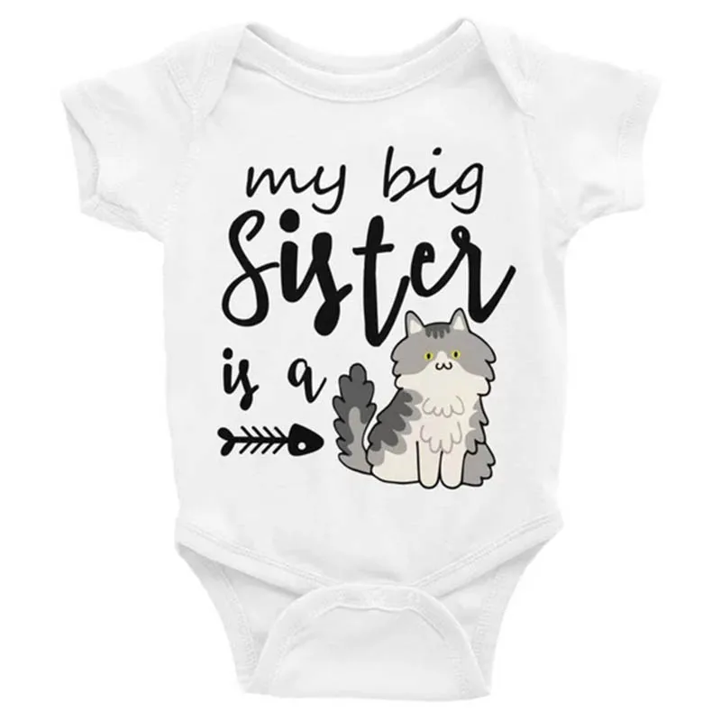 

YSCULBUTOL My Big Sister Is A Cat Funny Baby Twins Bodysuit Short Sleeve Baby Clothes