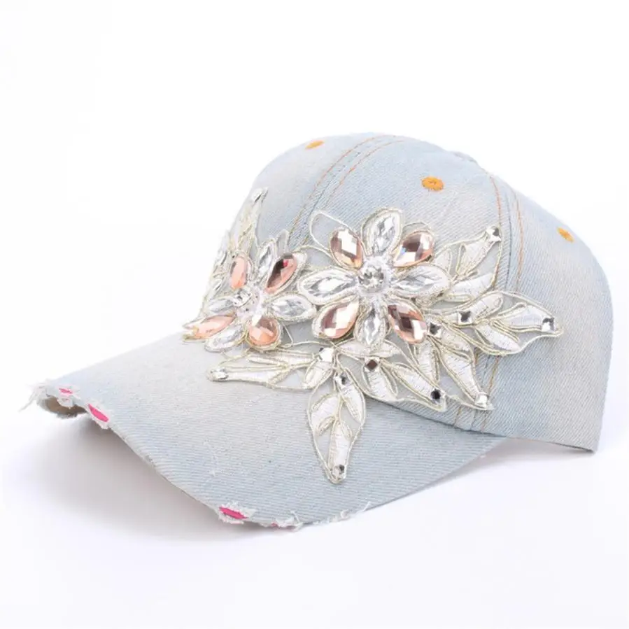 

High Recommend Beautiful cheap Unisex Diamond Floral Baseball Cap Unisex Snapback Hip Hop Flat Hat womens baseball caps hats