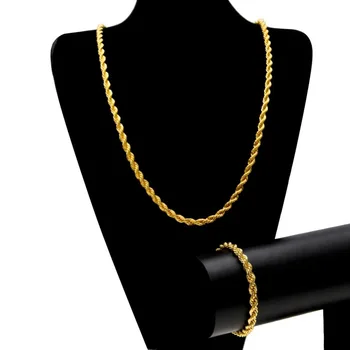 

Thick Rope Chain Set Yellow/White Gold Filled Mens Necklace+Bracelet Chain 6.5mm Wide
