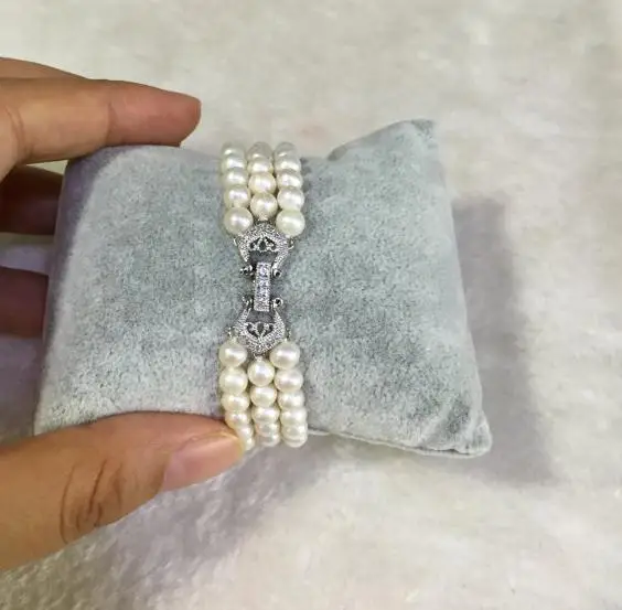 

Luck PearlJewellery Genuine Freshwater Pearl Bracelet , Rhinestone Bridal Bracelet,3 Rows , New Free Shipping