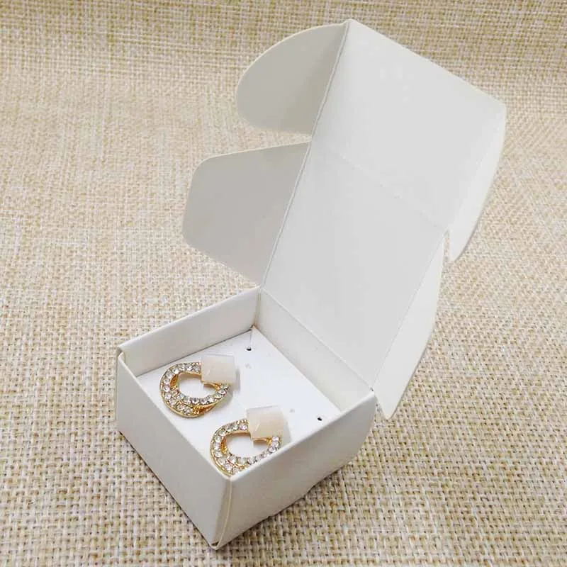 DIy бумажная коробка для ювелирных изделий с серьгами карты вставки 100 коробка+ 100 кольцо/серьги карты белый/коричневый/черный подарочная коробка для колец и серег - Цвет: Белый
