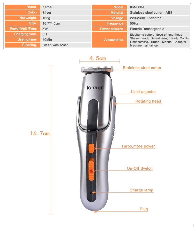 Kemei KM-680A 8 in 1 Rechargeable Shaver/Trimmer 2