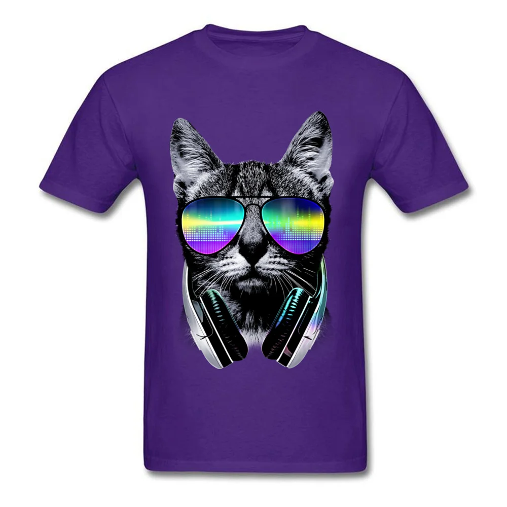 Music Lover Cat V.II O Neck T-Shirt Autumn Tops Shirt Short Sleeve Hip Hop Pure Cotton Casual Sweatshirts Printed Mens Music Lover Cat V.II purple