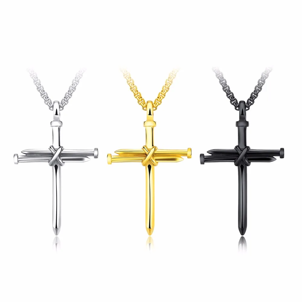 

Personality Cross Pendants Necklace For Cool Men Gold Color /steel/black Stainless Steel Box Link Chain Male Jewelery Gift