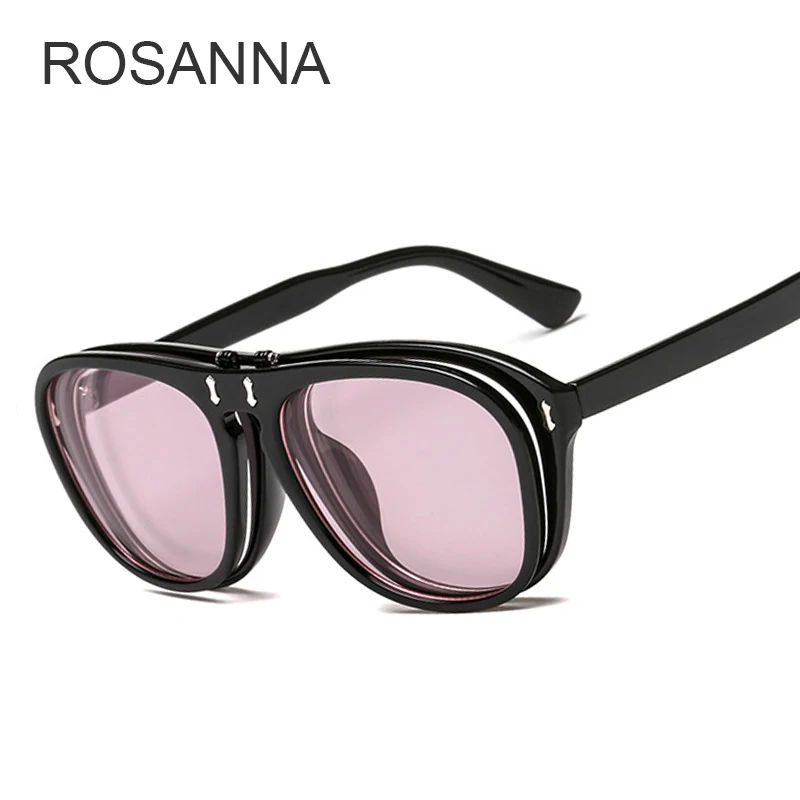 Cena ROSANNA unikalny projektant kobiety za duże kwadratowe okulary z klapką w górę Clear Lens retro okulary przeciwsłoneczne w stylu Vintage gogle okulary nowy De Sol
