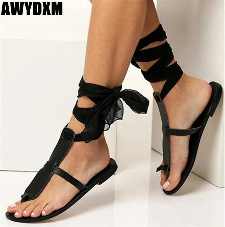 

Women Sandals summer new Clip toe ladies lace up flat sandals outdoor fashion Rome casual shoes Beach Woman shoes Sandalias S054