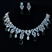 Зеленый Цирконий Мода AAA кубический циркон ювелирные наборы, серьги/ожерелье, продвижение, без никеля, заводская цена