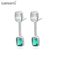 LUOTEEMI, высокое качество, квадратные зеленые гвоздики, серьги для женщин, с кубическим цирконием, серебряные, 925 пробы, для помолвки, хорошее ювелирное изделие, BrincoS