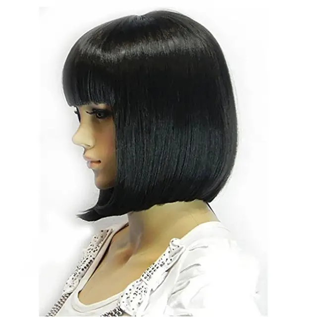 Online Shop Hairjoy Straight Black Synthetic Wigs Full Bangs For