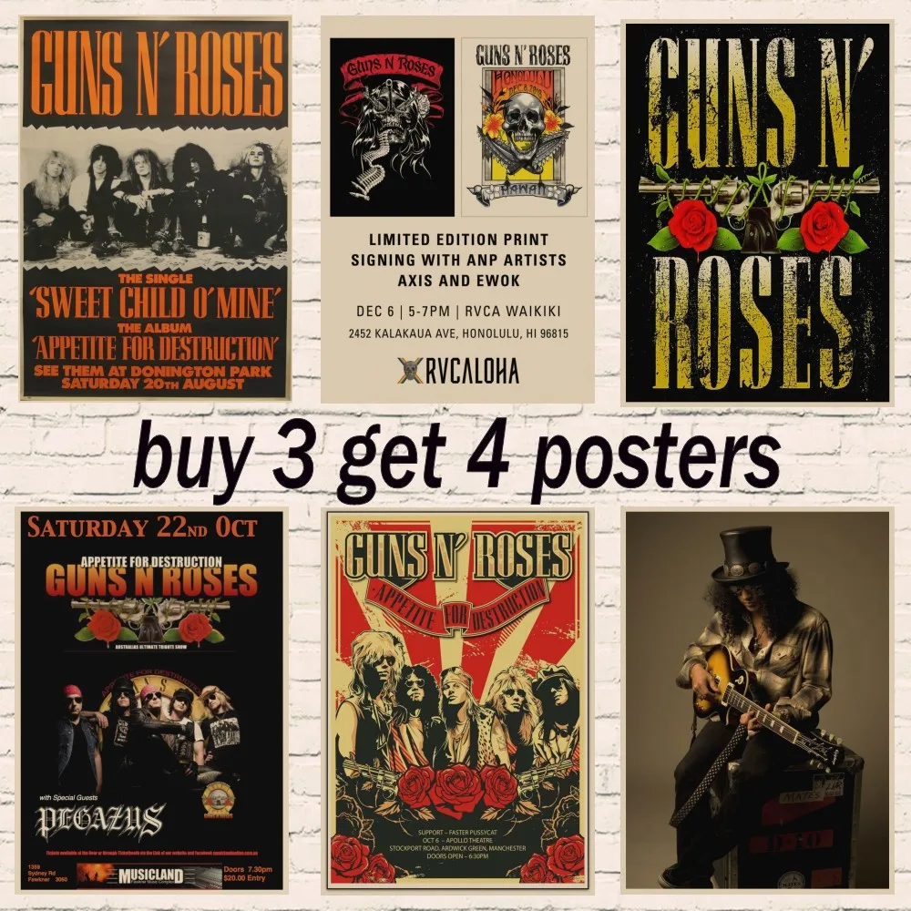 

Guns N 'Roses G N' R, GnR Kraft Paper Poster Guitarist Masters Music Piano Band/wall sticker /kraft poster new style