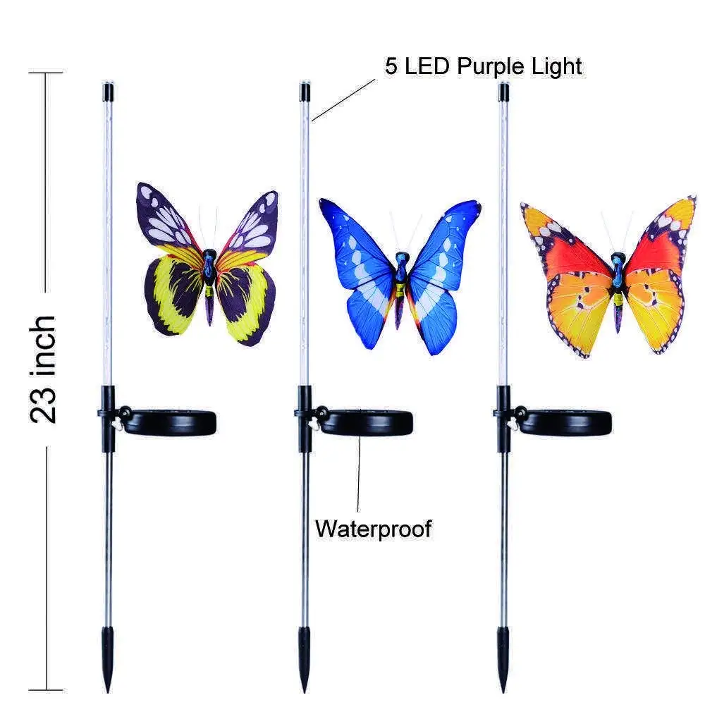 Садовый Солнечный светильник-Бабочка s на открытом воздухе-3 шт. в упаковке, солнечный светильник, многоцветный светодиодный светильник для сада, на солнечной батарее